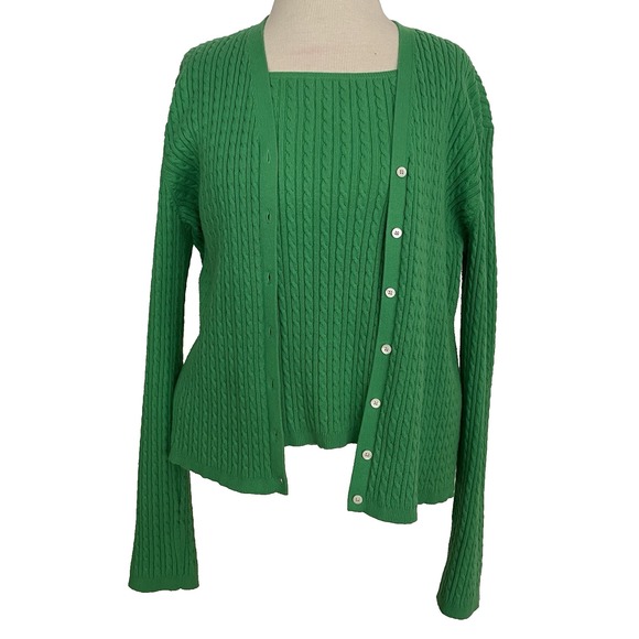 Vintage Lauren Ralph Lauren Kelly Green Cardigan & Shell Set – Size Large - Picture 1 of 11